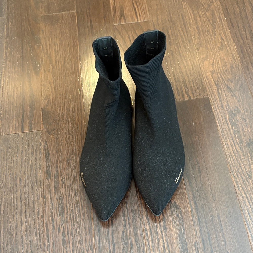 Salvatore Ferragamo Black Ankle Booties with Metallic Detail - Picture 3 of 3